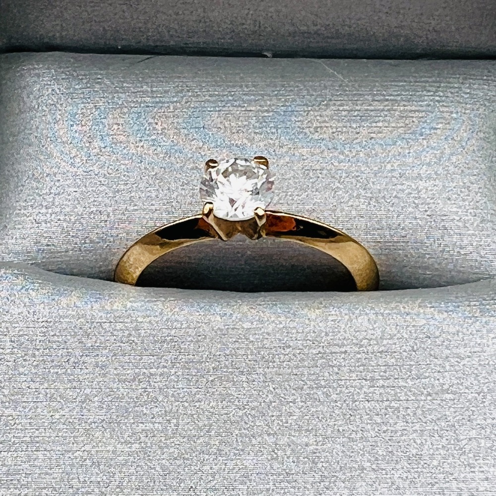 Vintage Solitaire Engagement Ring Gold Tone Clear Stone Size 10 Made in Korea